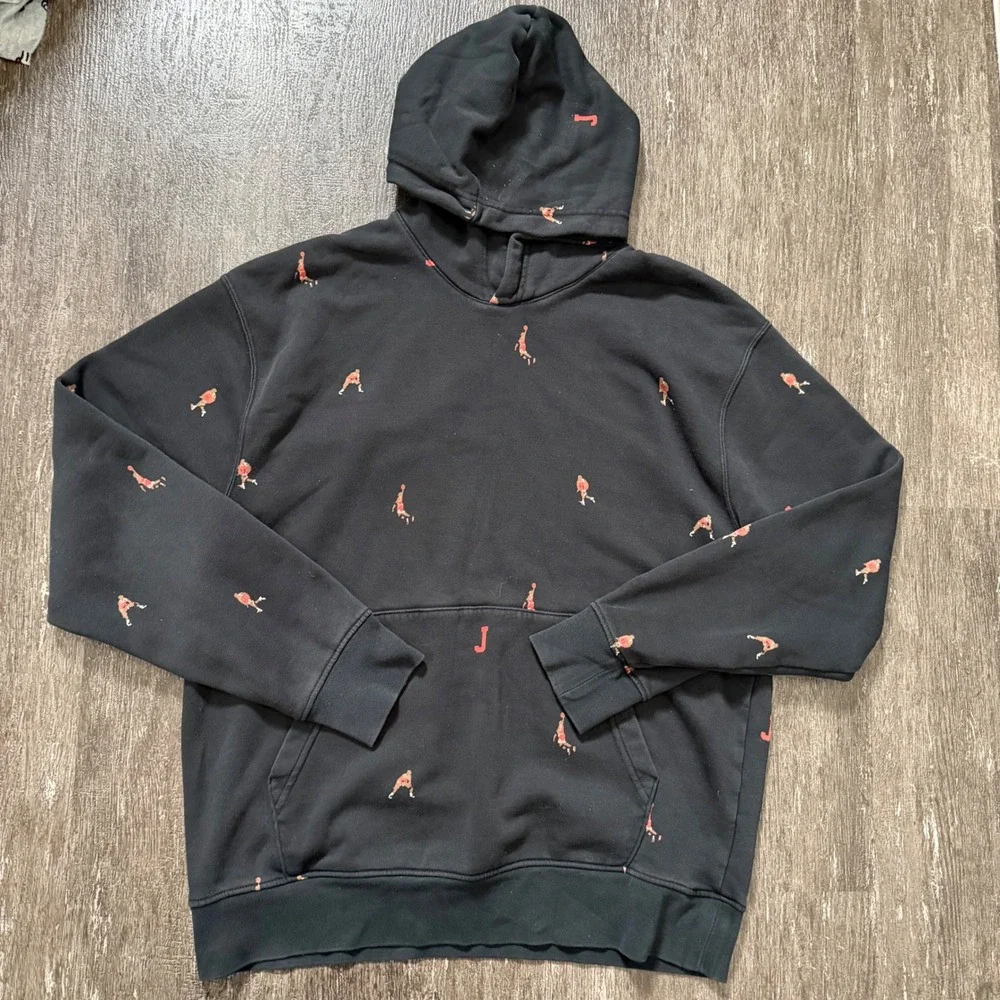 Jordan Hoodie Men Large Black All Over Print Jumpman Michael Jordan Pullover